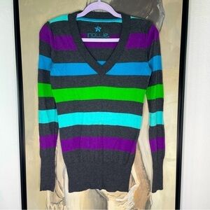 NOLLIE Striped Thin V Neck Skater Sweater